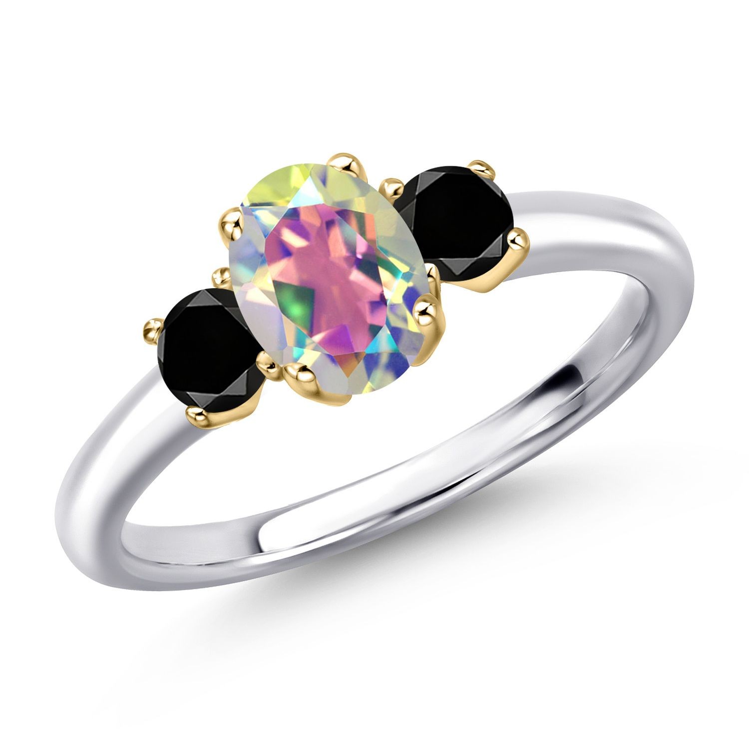 925 Silver and 10K Yellow Gold Mercury Mist Mystic Topaz and Black Diamond