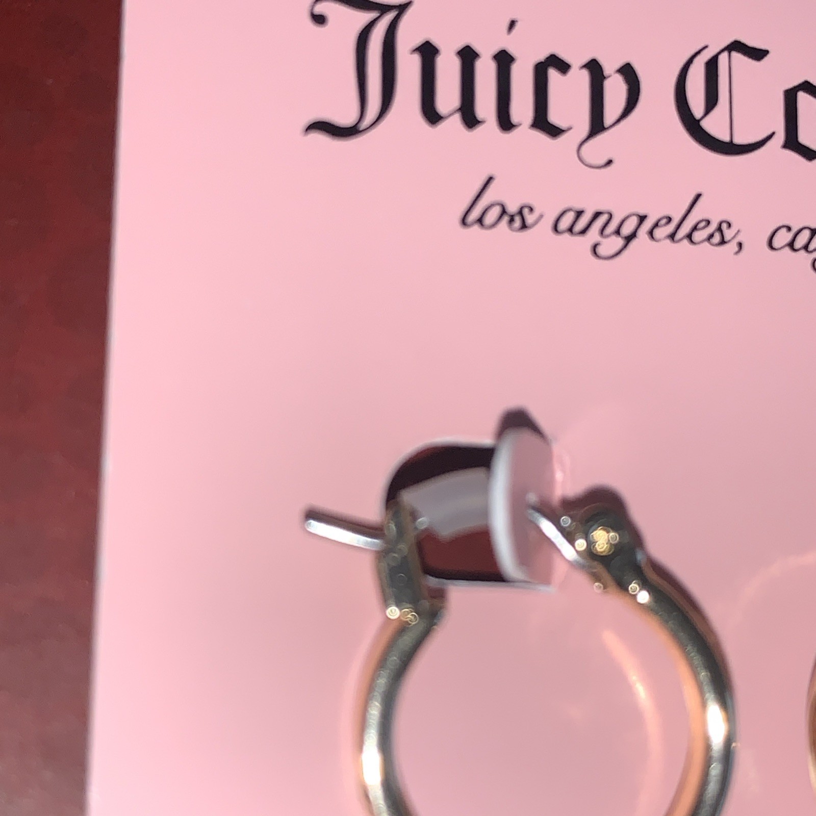 NEW JUICY COUTURE earrings small HOOP with hanging heart, latch back G/T new