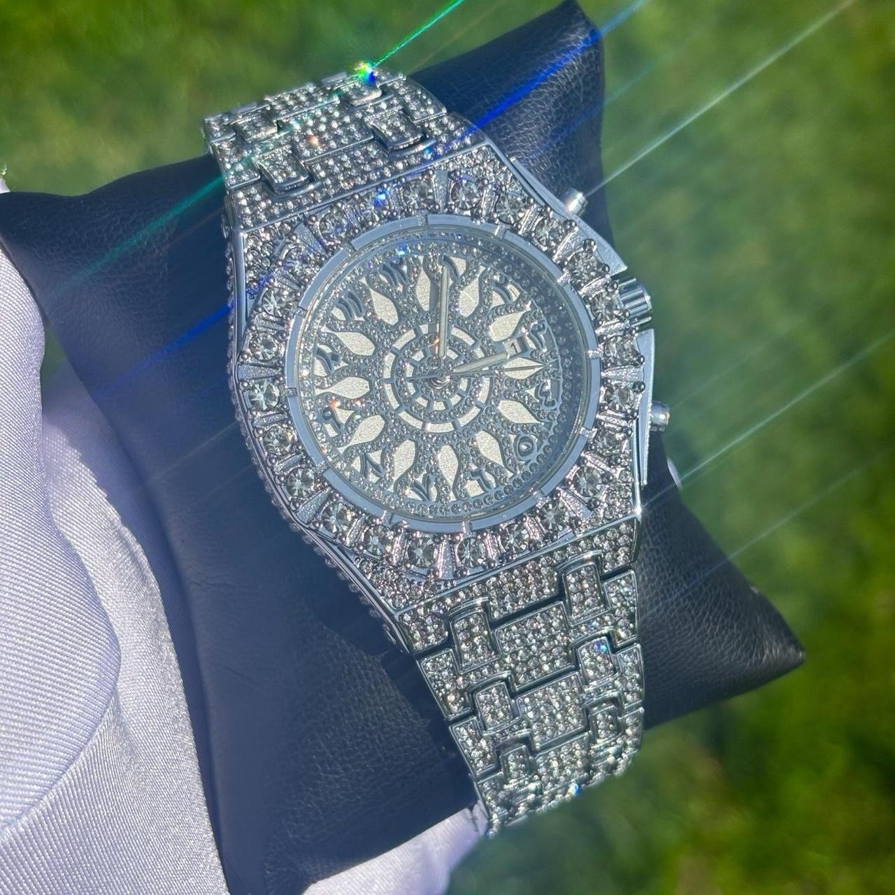 VVS Arabic Dial Iced Out Diamond Watch Snowflake Watch Silver Color