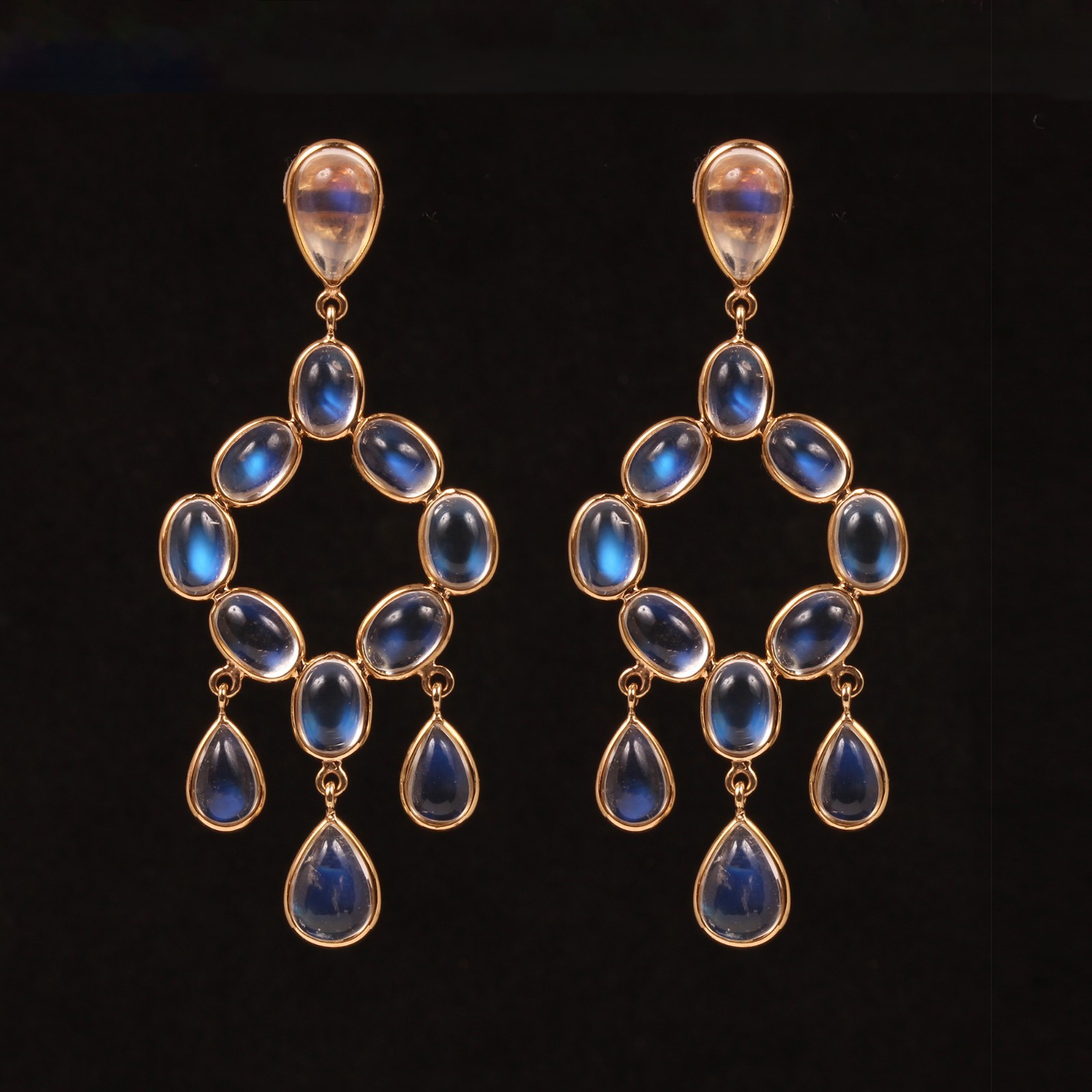Moonstone Chandelier Earrings 925 Silver Gold Plated Pear Oval Drops Jewelry NEW