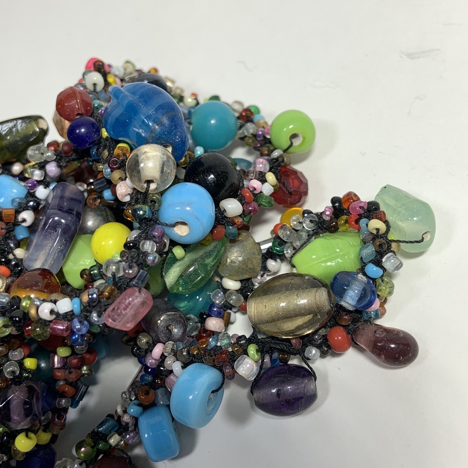 HANDCRAFTED Art Glass Seed Bead TWIST WRAP NECKLACE Multi Color EXTRA LONG 48″