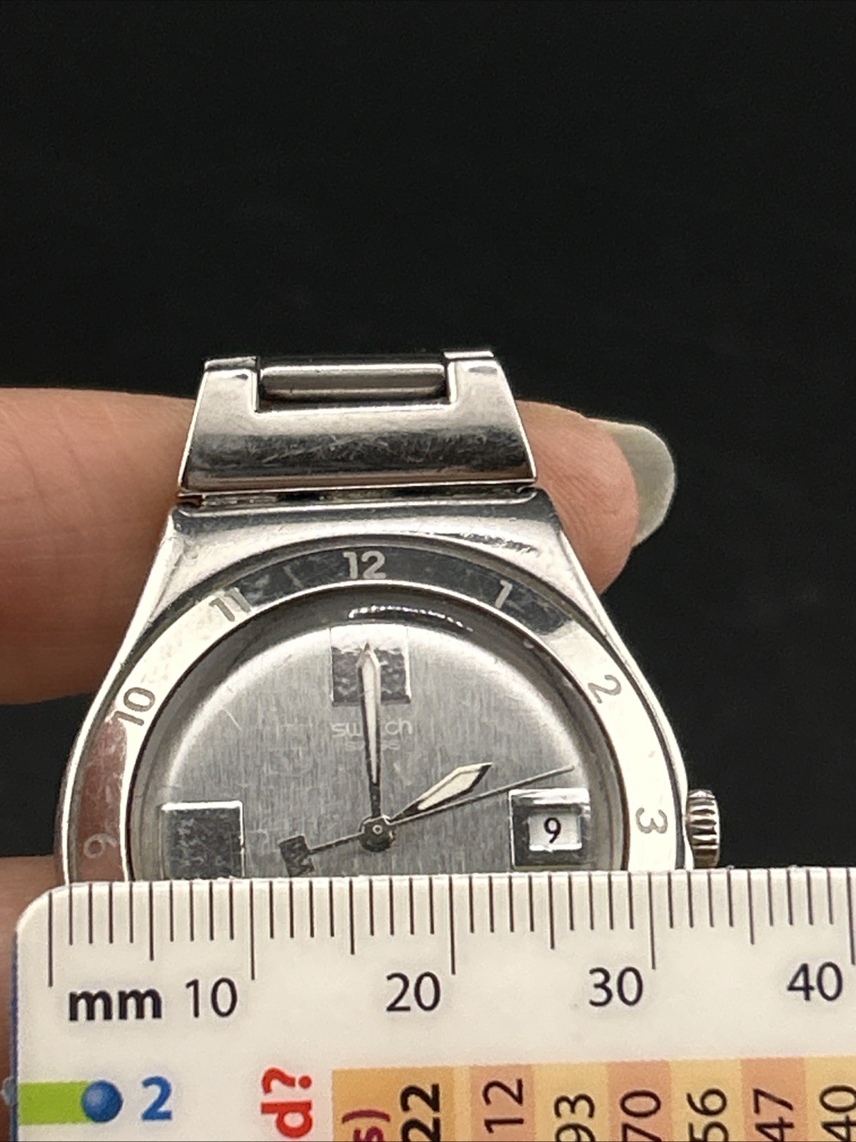 Swatch Irony Swiss Ladies Stainless Steel Watch Running Wristwatch Bezel SS Brac