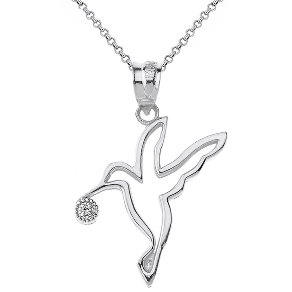 Hummingbird Outline Solitaire Pendant Necklace in Gold (Yellow/Rose/White)