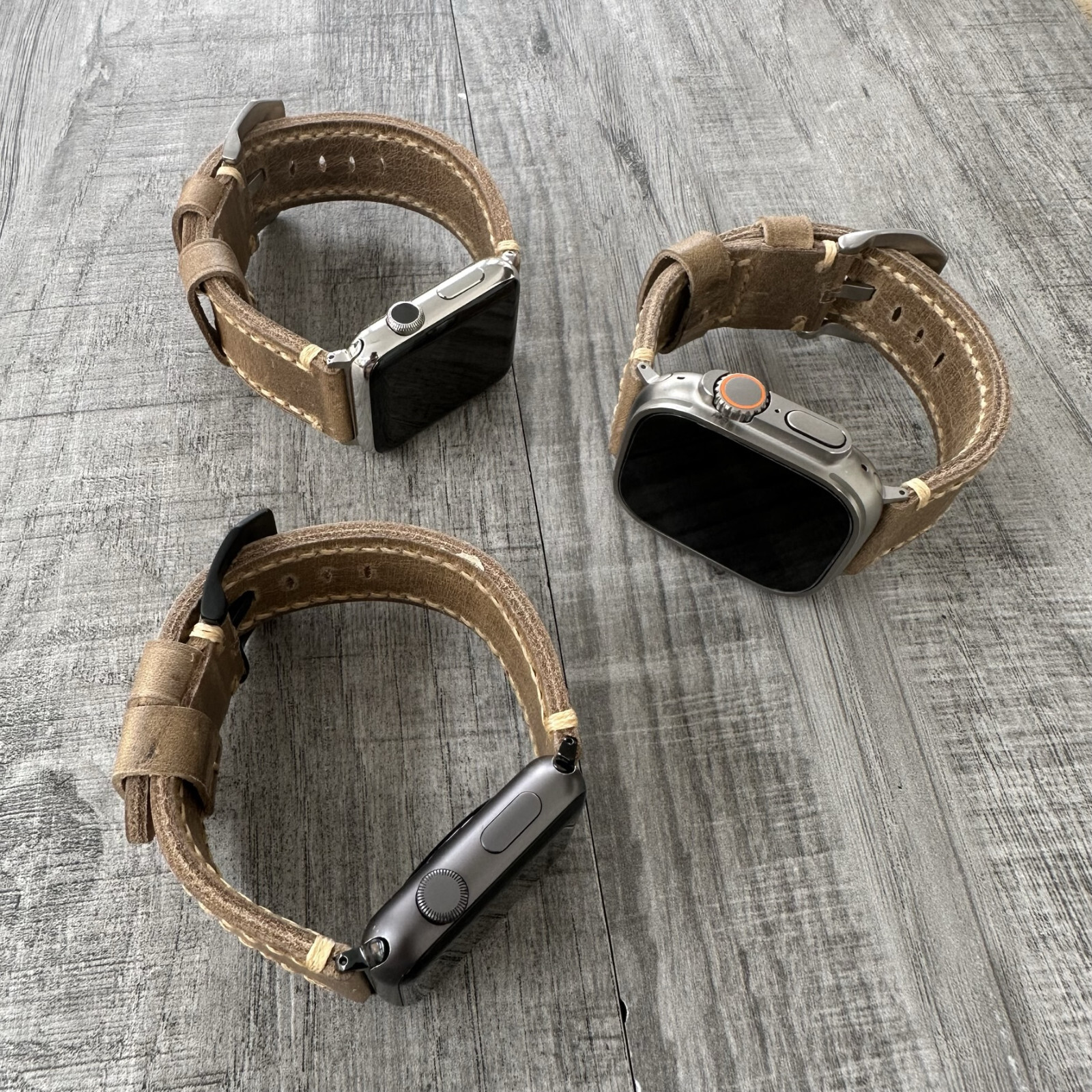 For Apple Watch Ultra 1 2 49mm 45/44mm Thick Distressed Brown Leather Watch Band