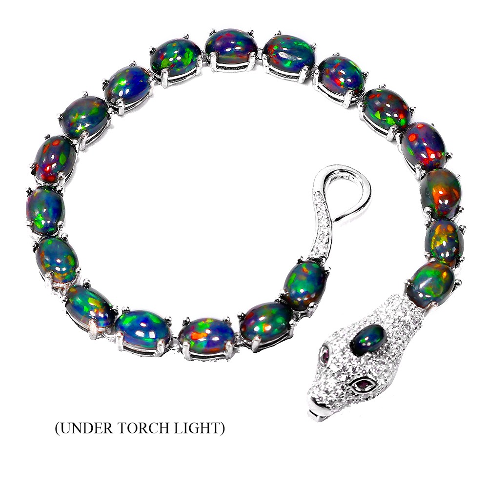 925 Sterling Silver Bracelet Oval Black Opal 7x5mm Natural Gemstone Jewelry 7in