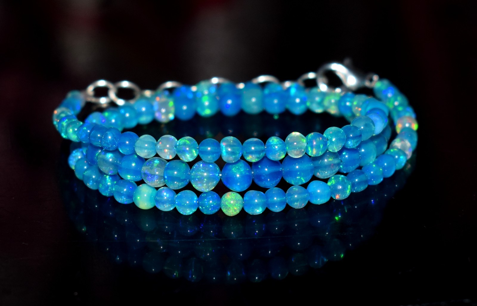 16″Natural Ethiopian Opal Wello Fire Opal Gemstone Beads Necklace Jewelry F651