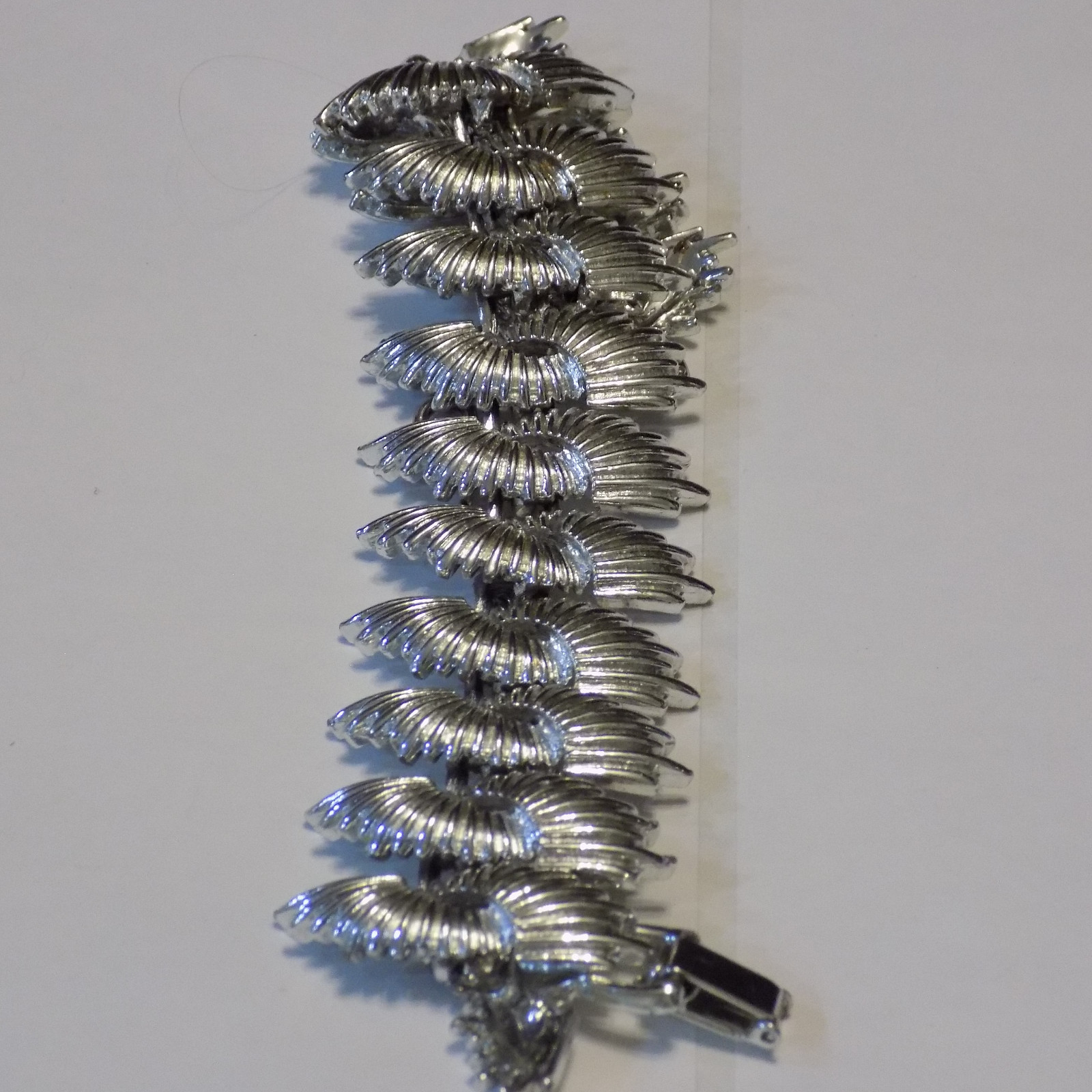 Vintage Silver Tone wide textured Bracelet 7″ Long with Safety Chain 23