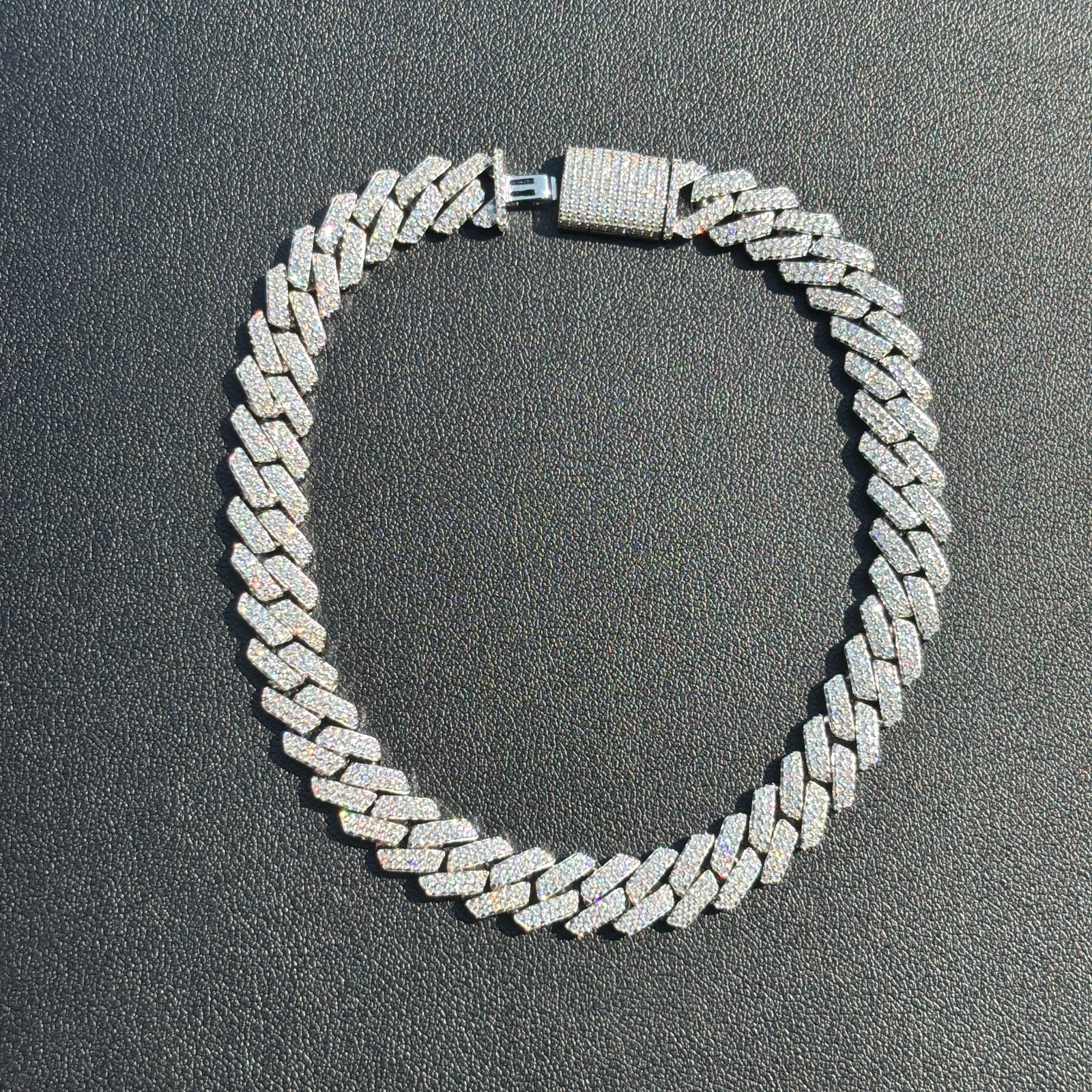 8mm Moissanite Cuban Prong Bracelet – 925 Sterling Silver or 14k Gold/Rose/Black