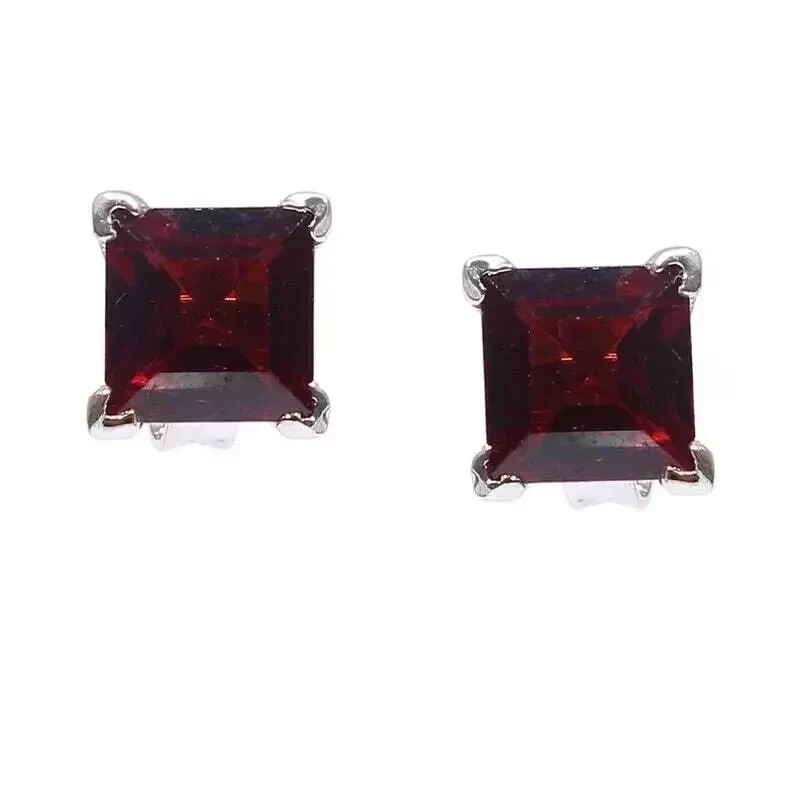 2Ct Princess Cut Lab-Created Red Ruby Men’s Stud Earrings 14K White Gold Finish
