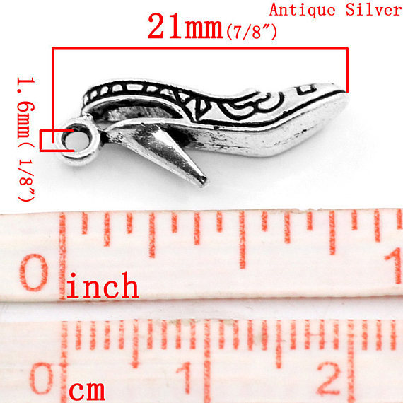 10 Pieces Antique Silver High-Heeled Shoes Charms, US Seller