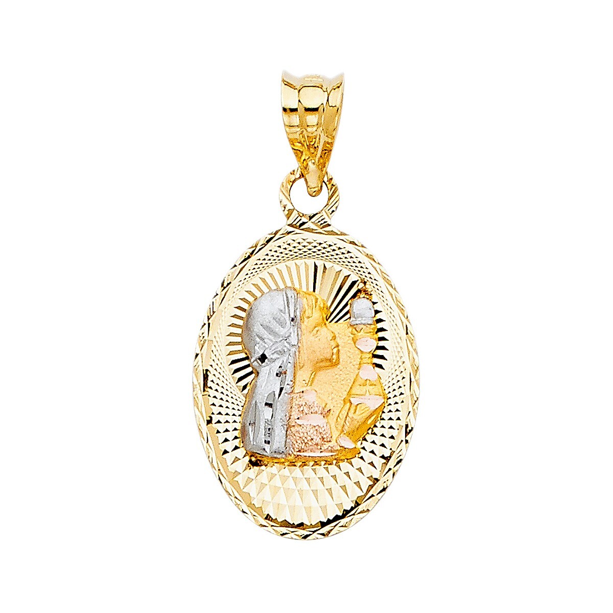 14K Tri Color Gold Diamond Cut communion Stamp Religious Pendant