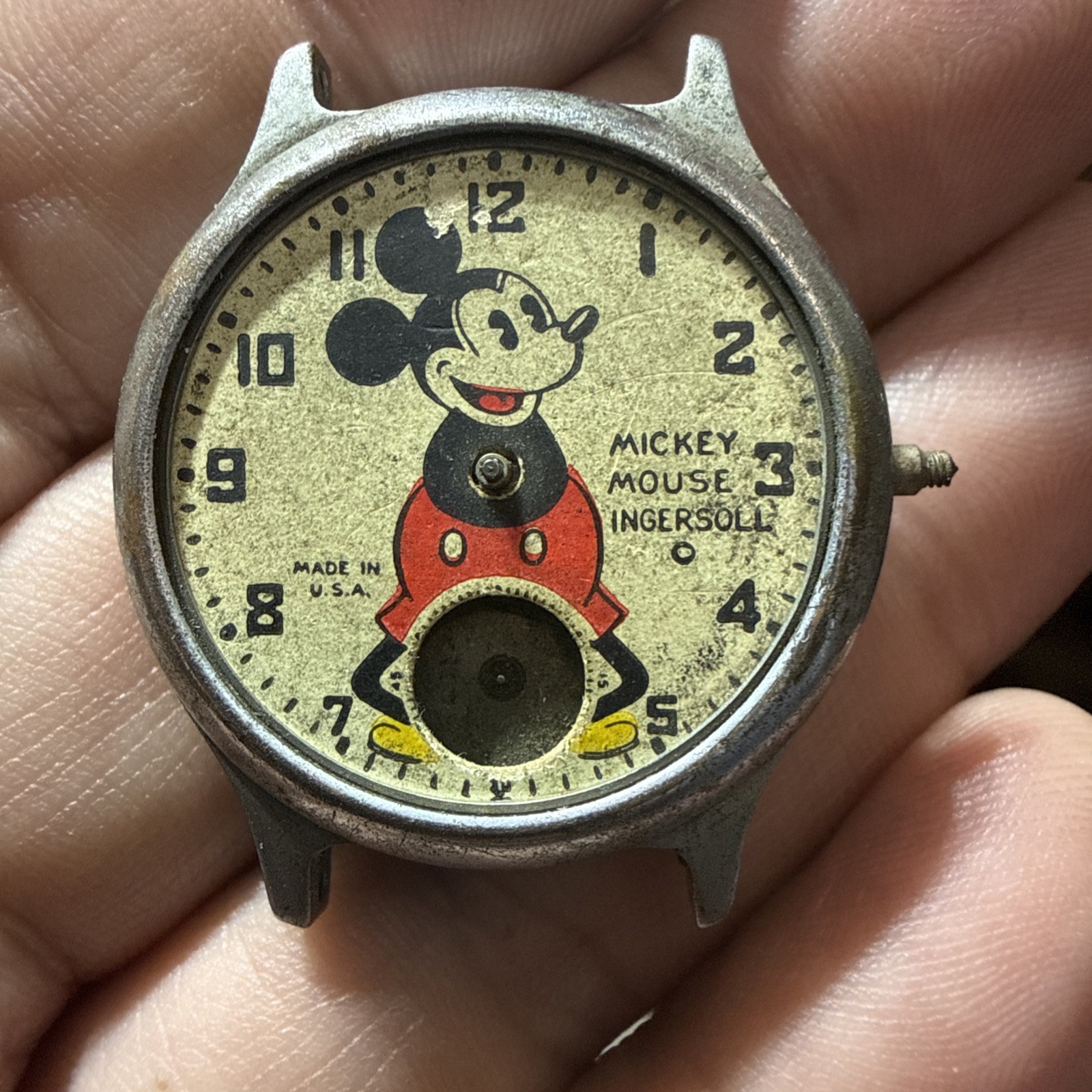 Vintage Ingersoll Mickey Mouse Men’s Mechanical Wristwatch USA Chrome Plated