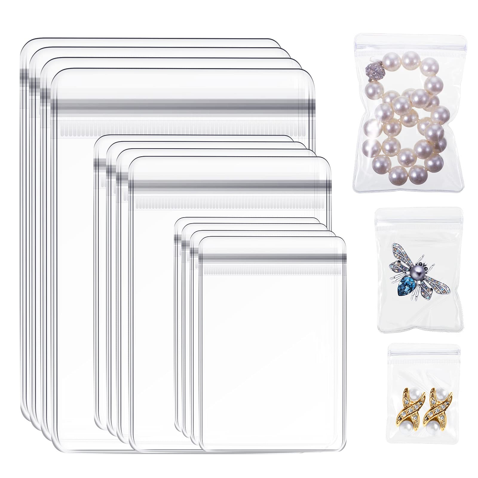 Clabby 120 Pieces PVC Jewelry Bag Clear Plastic Zipper Self Adhesive Rings Ea…