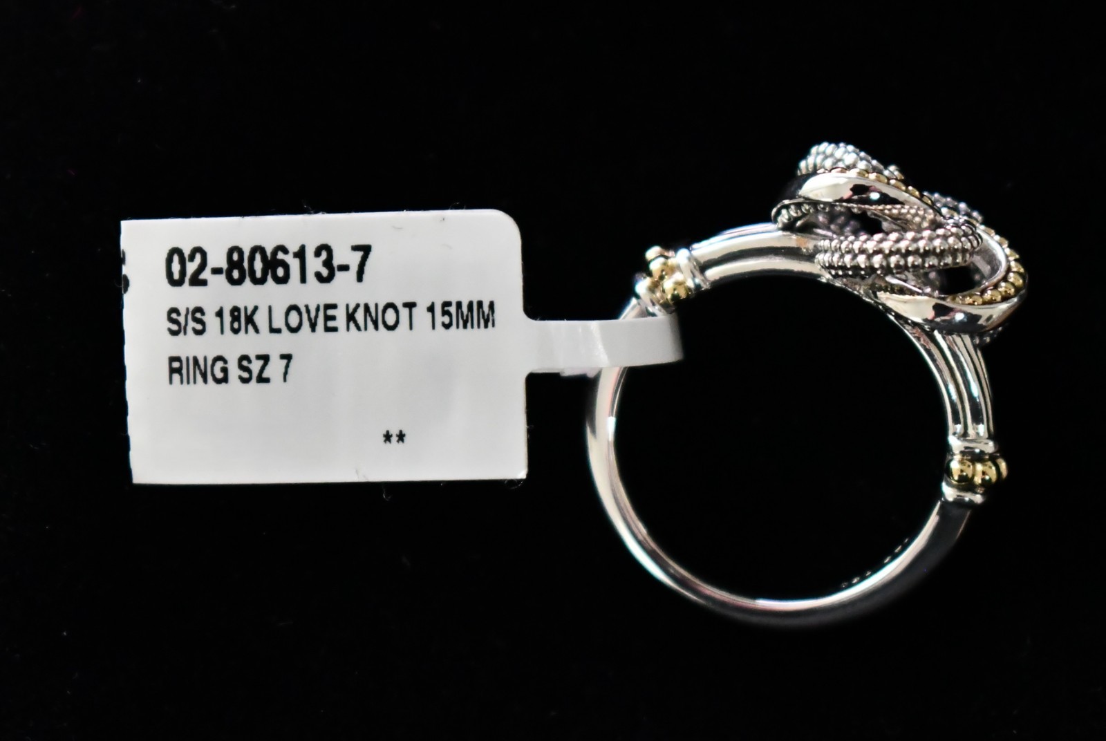 NEW LAGOS LOVE KNOT 925 STERLING SILVER & 18K GOLD Two-Tone LOVE KNOT Ring 7
