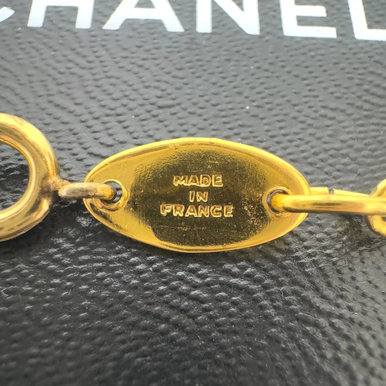 CHANEL 3438 CC Logo COCO Mark Necklace Rhinestone Gold Vintage Authentic JAPAN