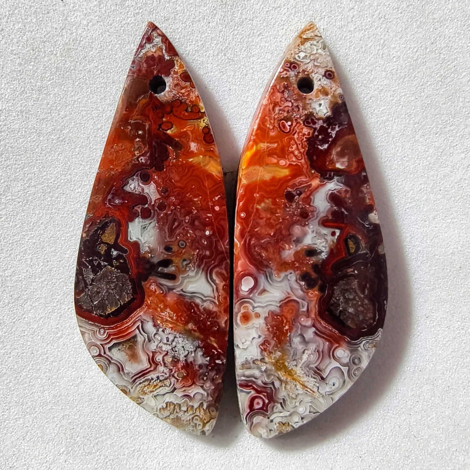 29 Cts Natural Crazy Lace Drilled Match Pair Cabochon Gemstone 36.2 X 13.4 MM