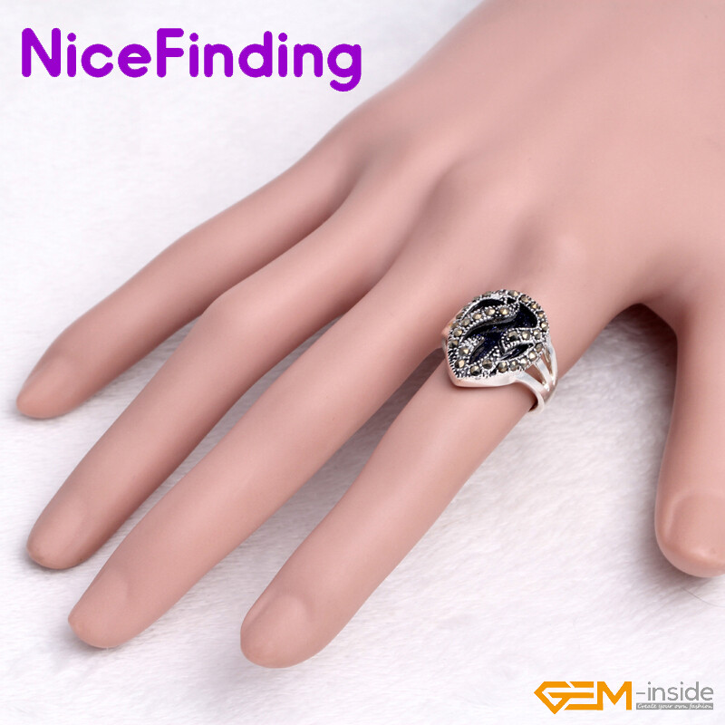 Assorted Stones Teardrop Silver Marcasite Beads Ring Jewelry Gift US Size #7-#10