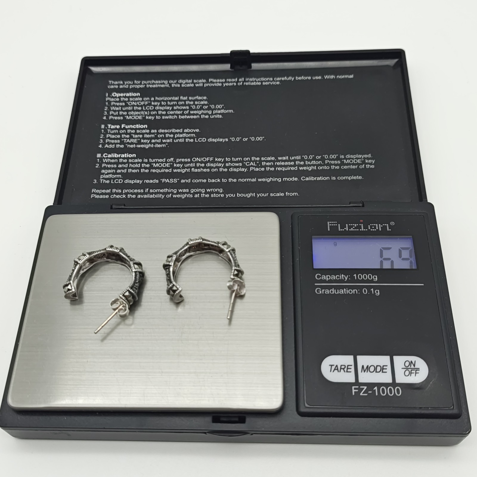 Vintage Judith Jack Sterling Silver 925 Marcasite Hoop Earrings