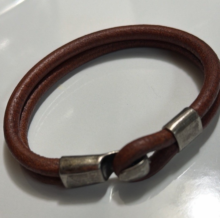 Handmade Real Genuine Leather Double Corded Bracelet Stainless Steel Clasp Brown