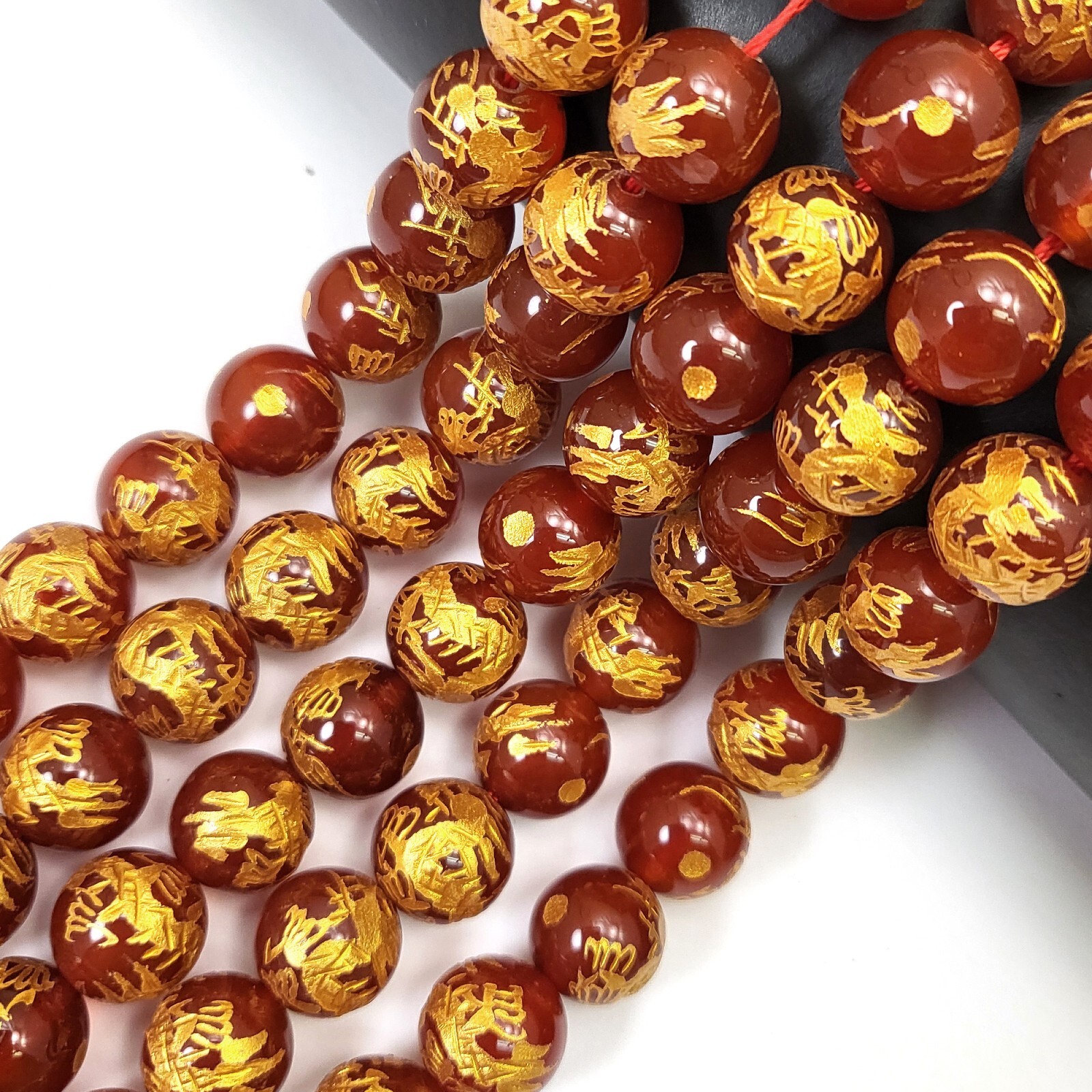 Natural Carnelian w Curved Gold Dragon Ball Round Beads 10mm 12mm 14mm