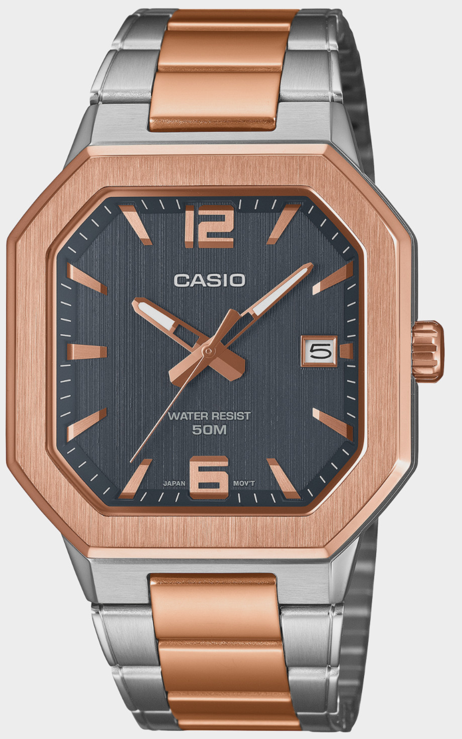 Casio Men’s Sporty Rose Gold Dark Dial Stainless Steel Date Watch MTP-B195RG-2AV