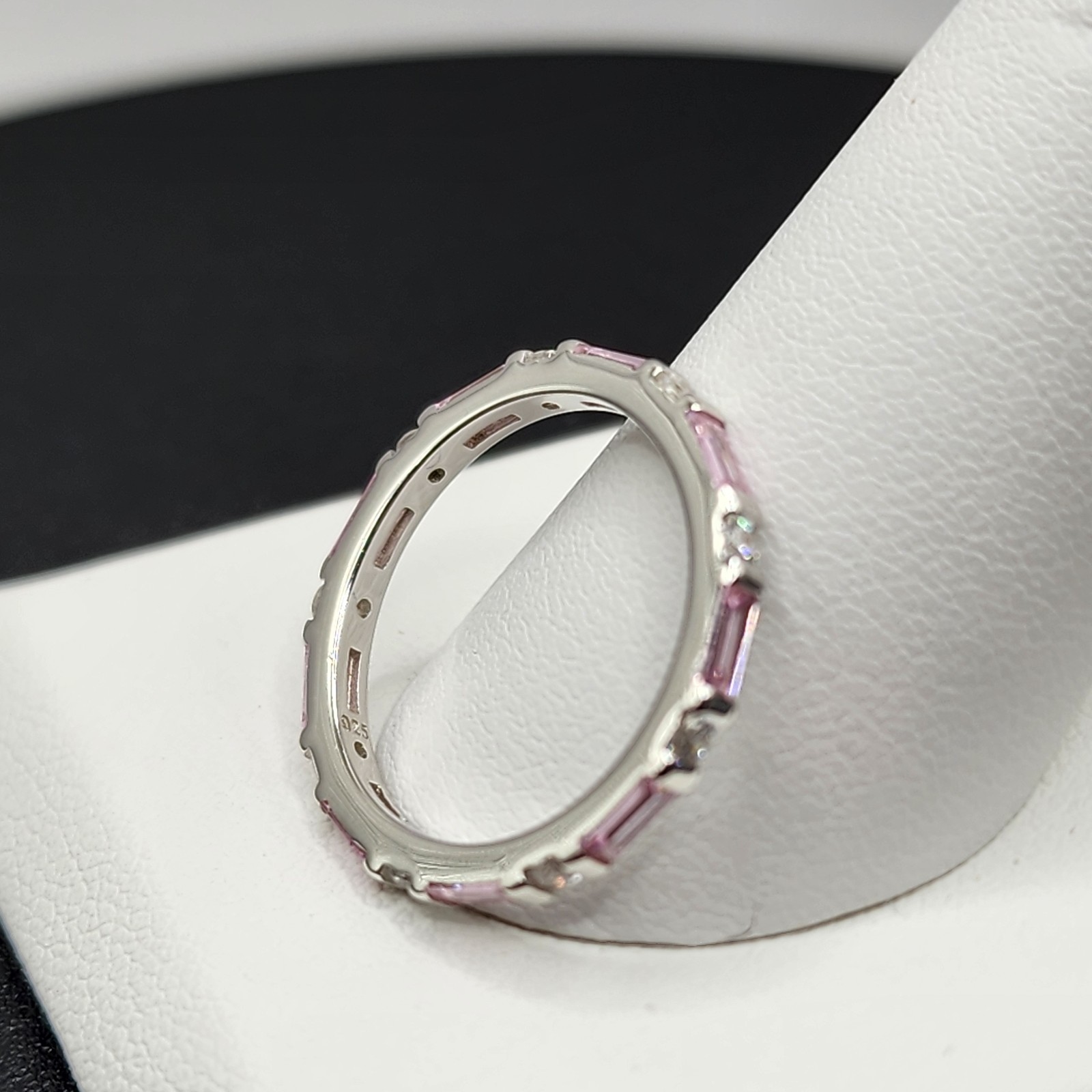 925 NEW Sterling Silver Band Pink & White CZs Eternity Band Size 6 2mm