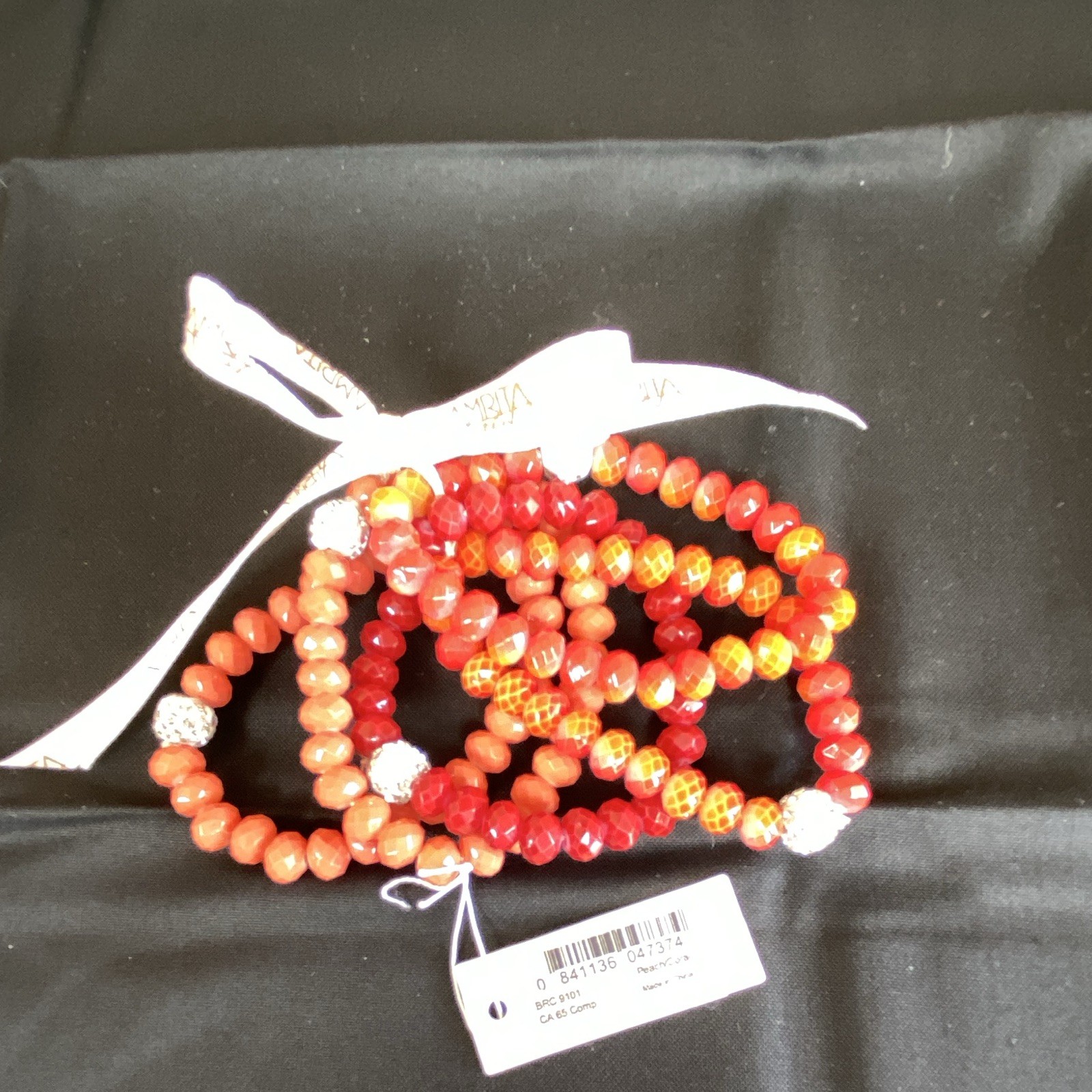 AMRITA Set of 5 Peach/Coral Beaded Stretch Bracelets Round Beads