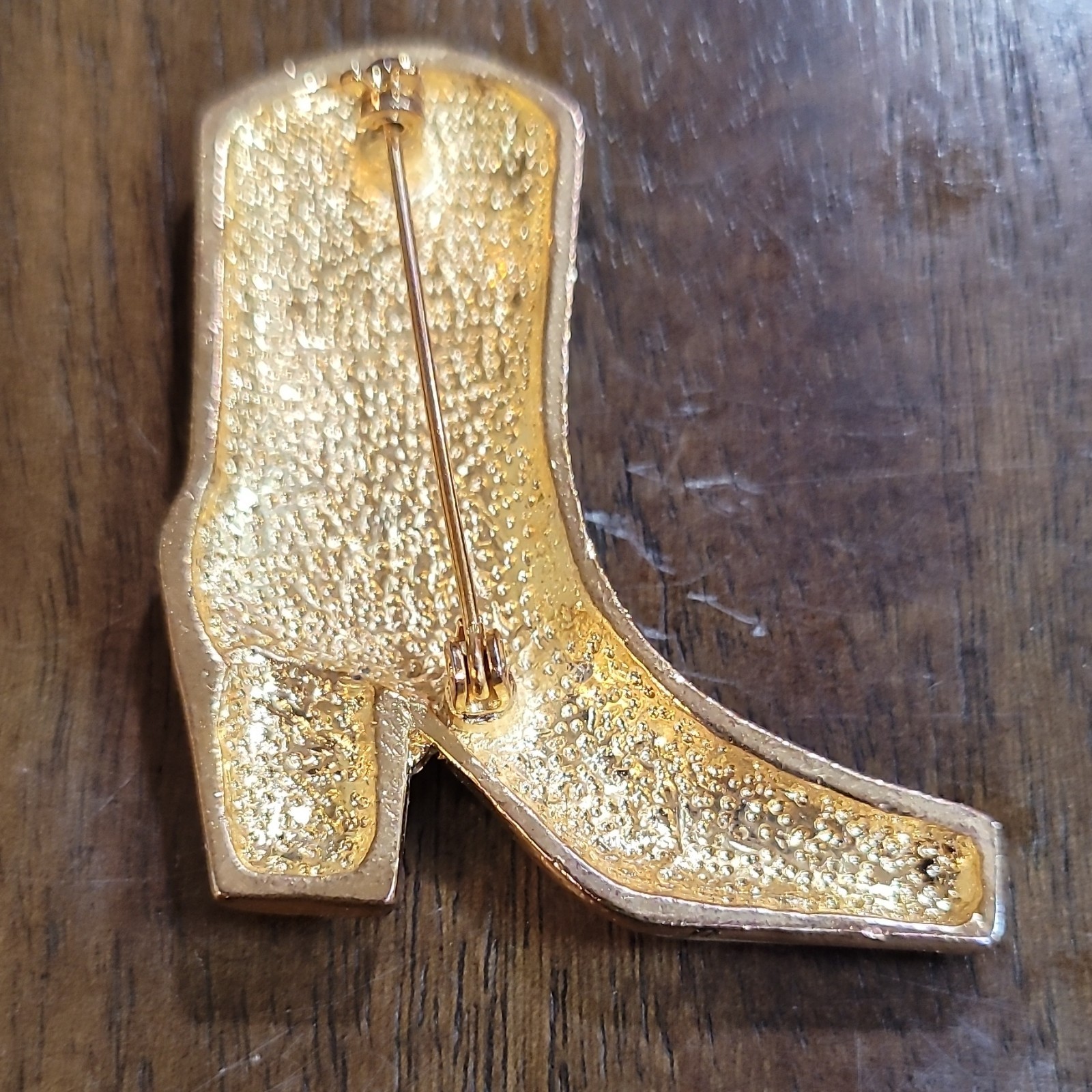 Cowgirl Boot Pin Cowboy Brooch Pin Enamel Brooch Grey Black Gold Tone 1.75″