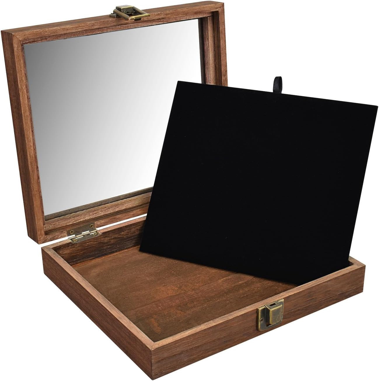 MOOCA Tempered-Glass Top Small Wooden Jewelry Display Case with Removable Black