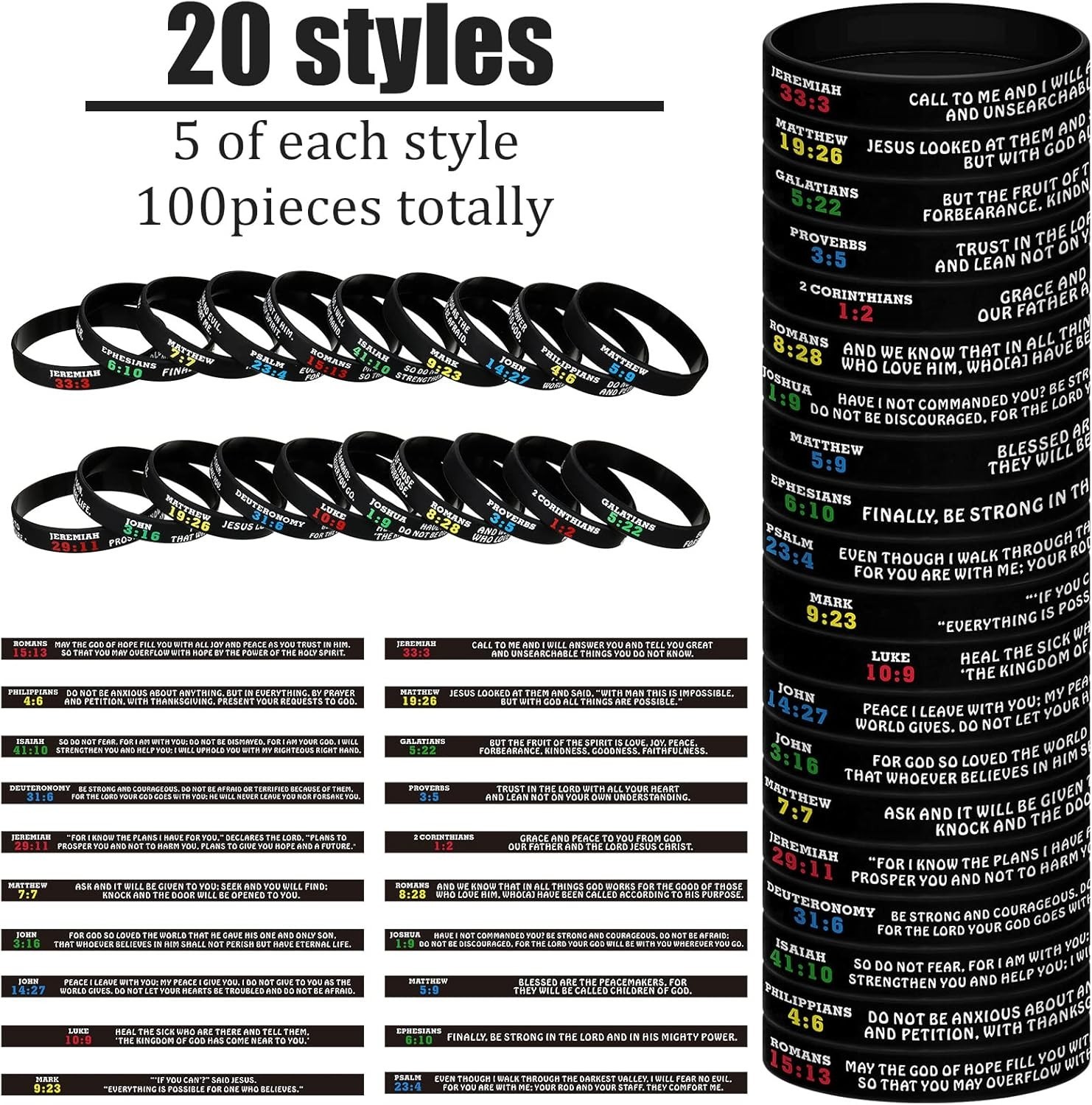 Bible Verse Bracelets Religious Silicone Wristbands Bulk 100 Pcs Faith Hope