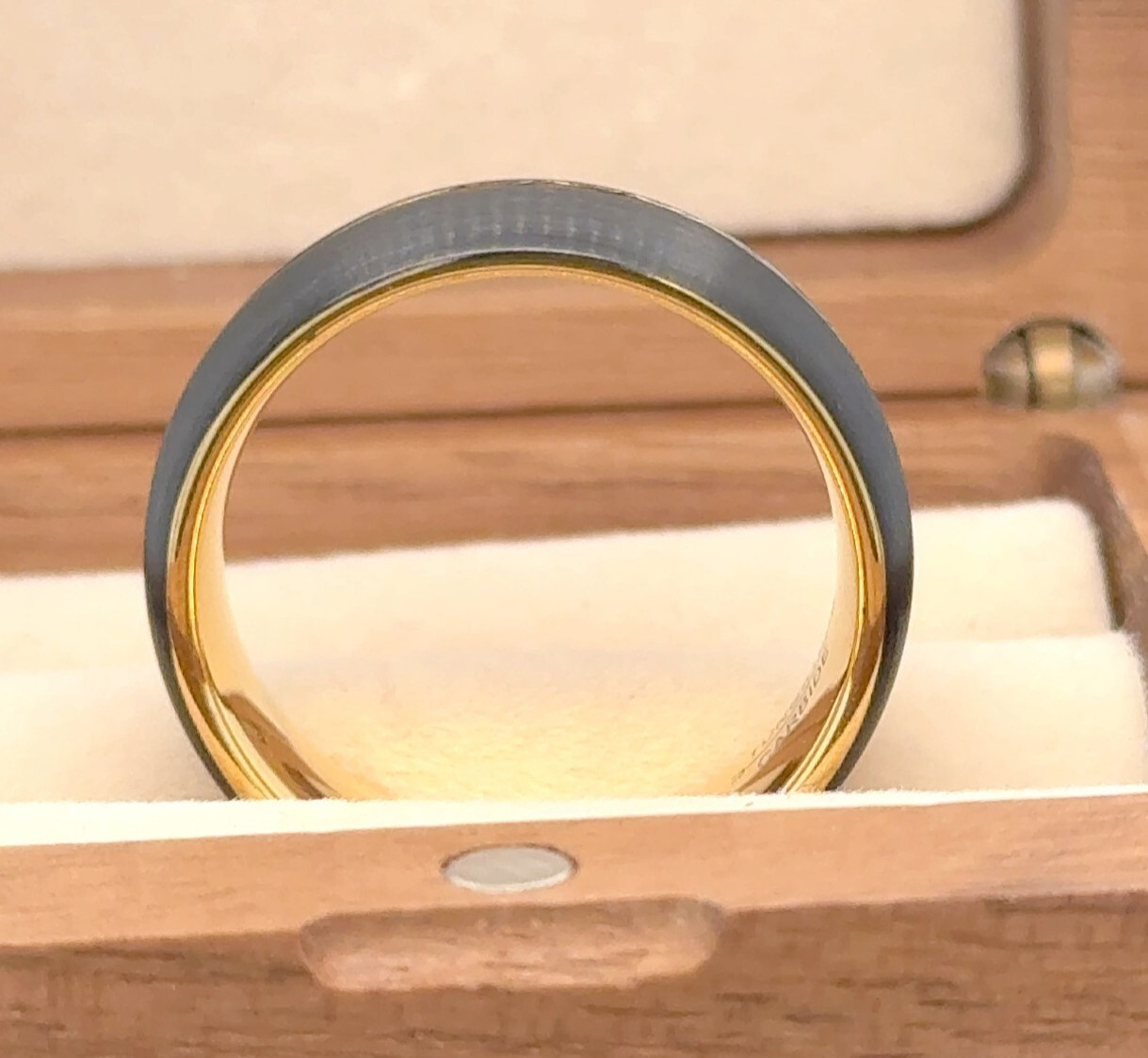 Black And Gold Tungsten Wedding Ring Grooved Brushed Finish Band Gift for Him