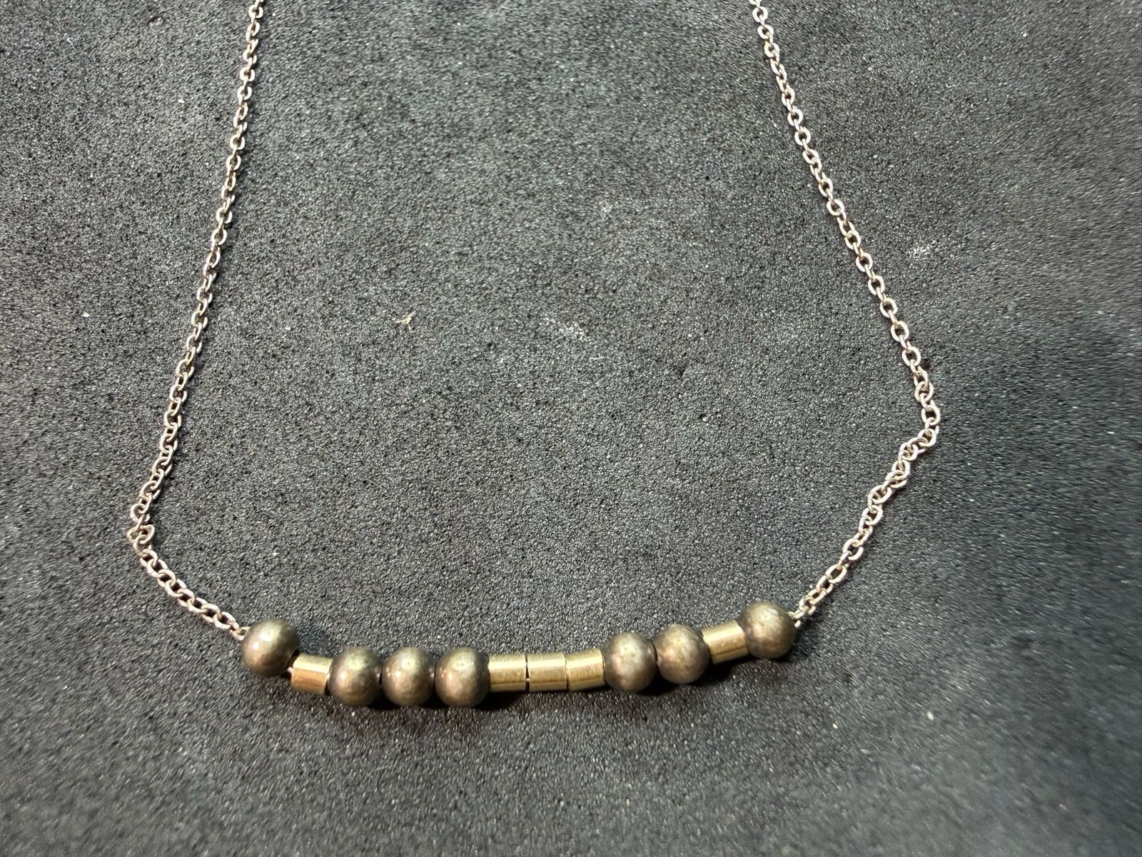 1.64g Vintage Sterling Silver 925 Beaded Bar Chain Necklace Adjustable 18 in M