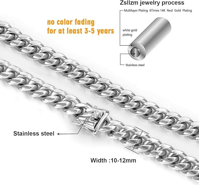 Heavy Stainless Steel Men’s Miami Cuban Link Chain Bracelet 8mm-14mm Necklace