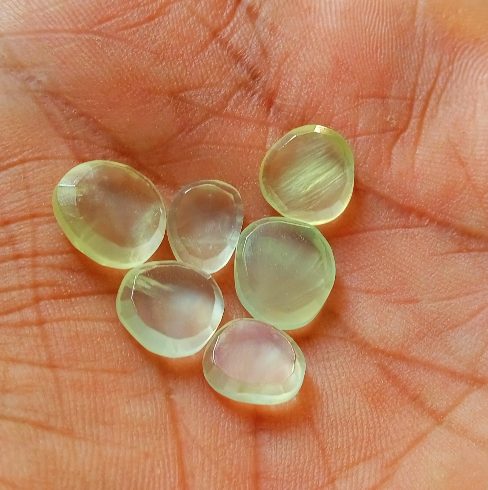 15 Carat Natural Mint Green Color Prehnite Flat Cut Both Side 6 Piece Lot