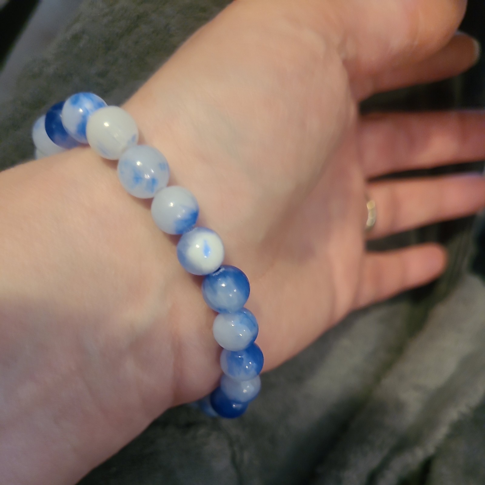 Natural Persian Chalcedony Gemstone Bracelet with Silver Spacer| 8mm Beads