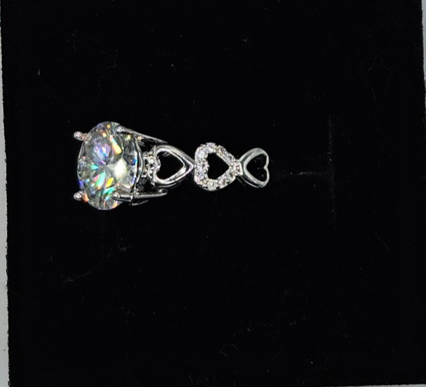 New 2ct Moissanite Ring Size 7 Sterling Silver Open Heart Band Solitaire Sparkle