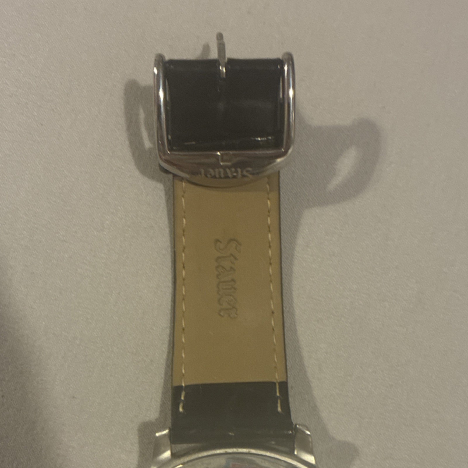 Stauer 1930 Automatic 21-Jewel Silver Dial Black Leather Strap Wristwatch