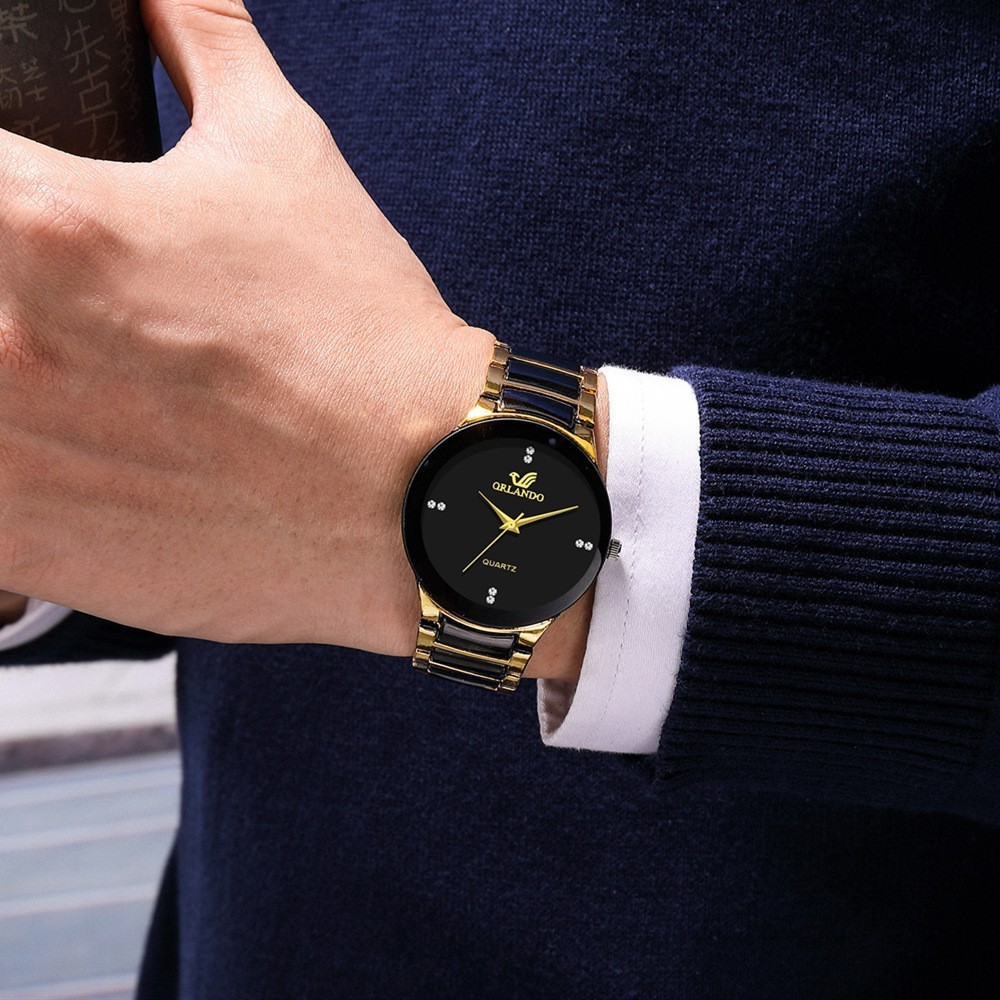 Luxury Men Quartz Wrist Watch Gold Black Stainless Steel Casual Business