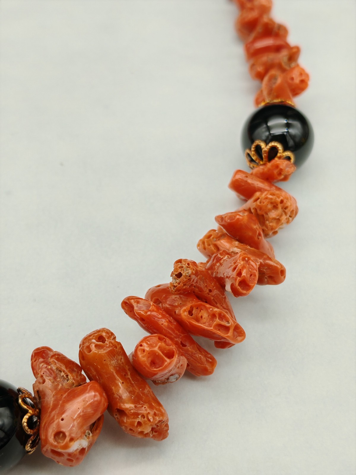 Women’s Red Coral Necklace of Sardinia Black Onyx Silver Italian Jewelry