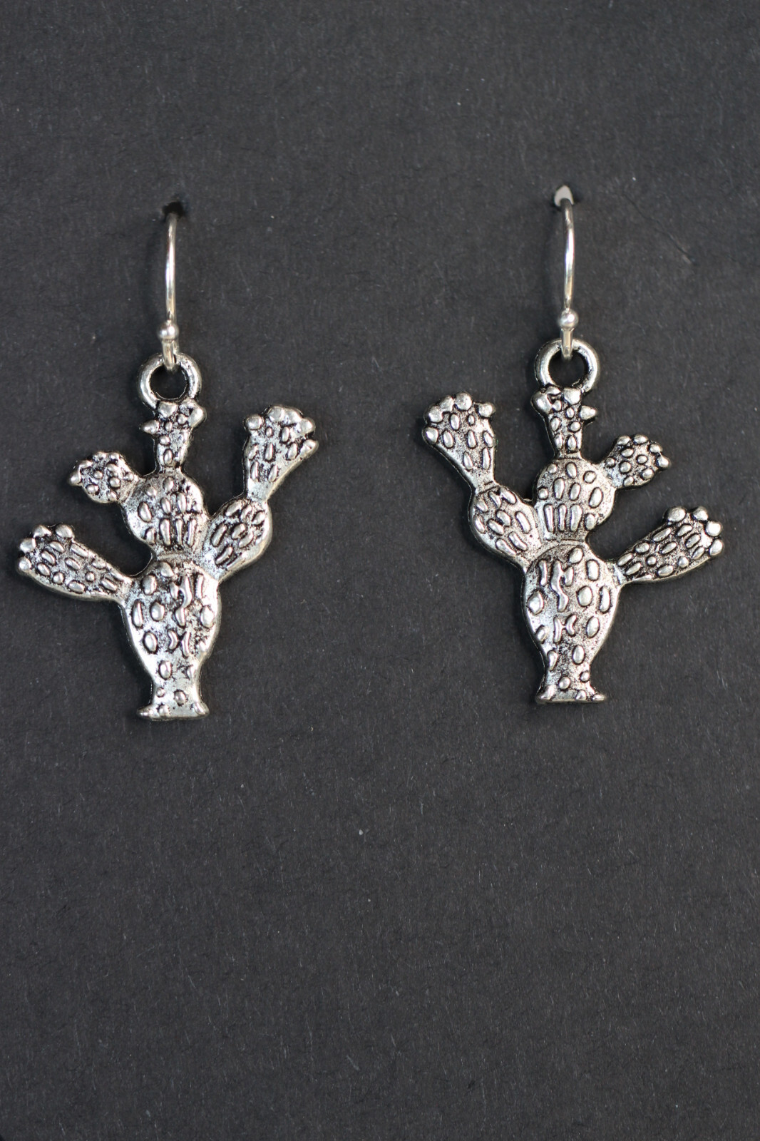 Cactus Plant Charm Earrings 925 Sterling Silver Hooks Pewter charms 1 1/4″