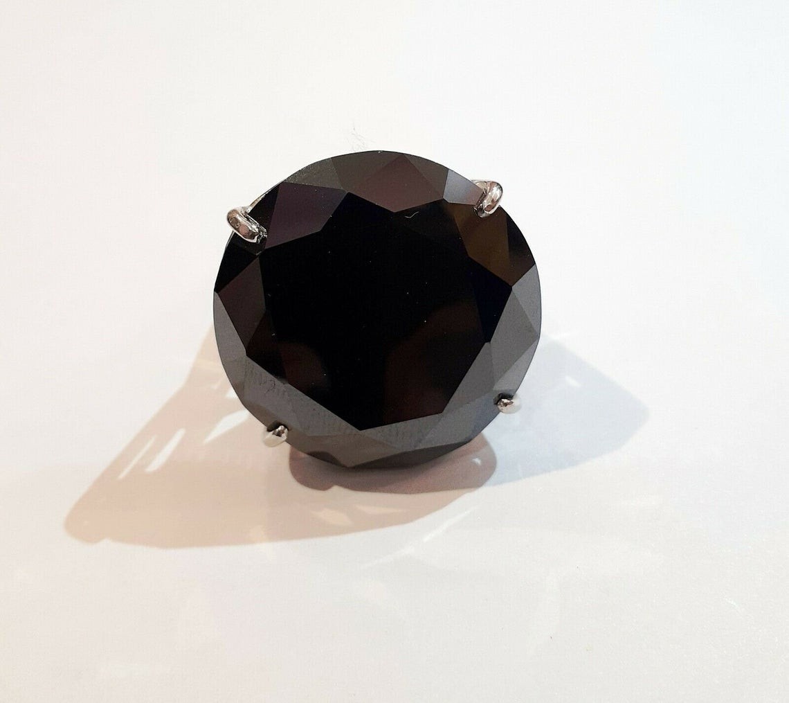 Certified 100.00 cts Black Diamond Ring 925 Sterling Silver White Gold Plated
