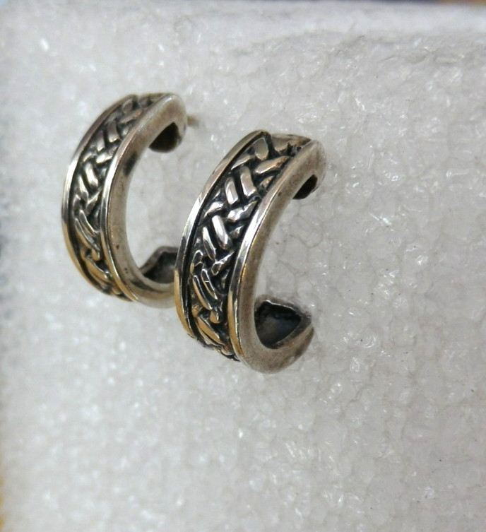 Vintage 925 Sterling Silver Braided Design Half Hoop Earrings 3.2 grams