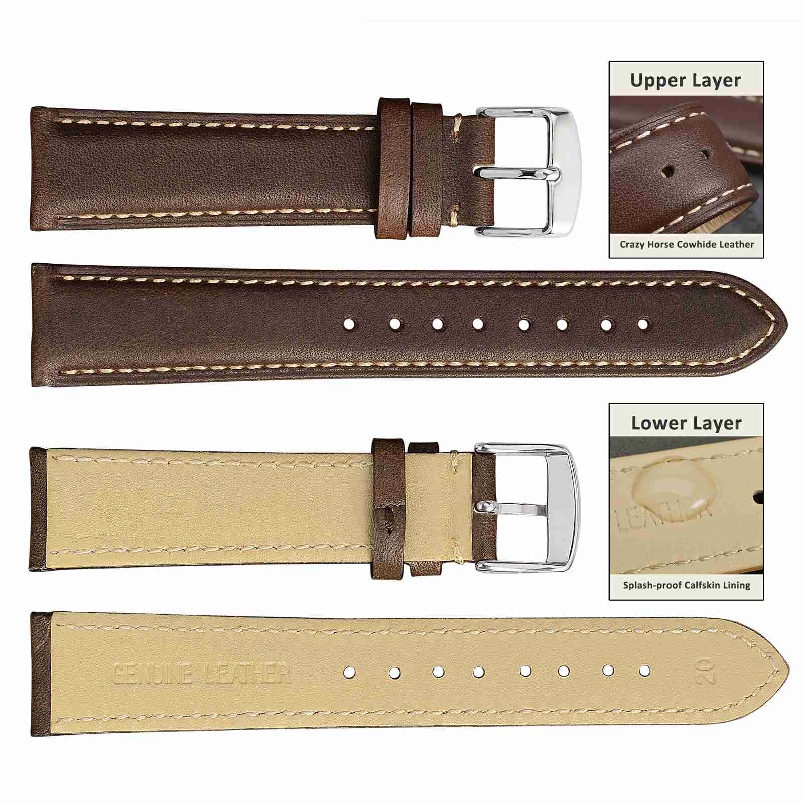 WOCCI Vintage Leather Watch Band 14 15 16 17 18 19 20 21 22 23 24mm Strap