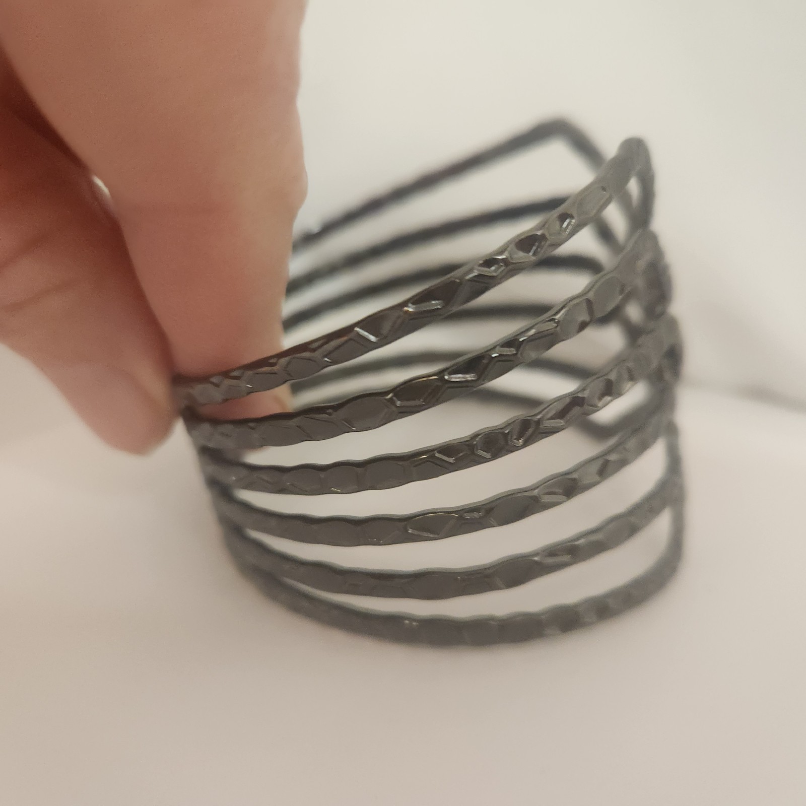 Gunmetal Hinged Bracelet Geometric Design 2″ x 7/8″