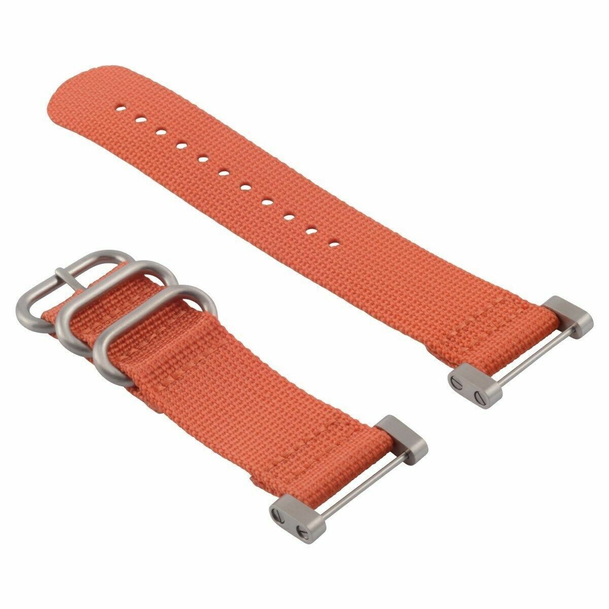 24mm Orange Nylon Replacement Strap Adapter Set 3 Silver Rings For Suunto Core