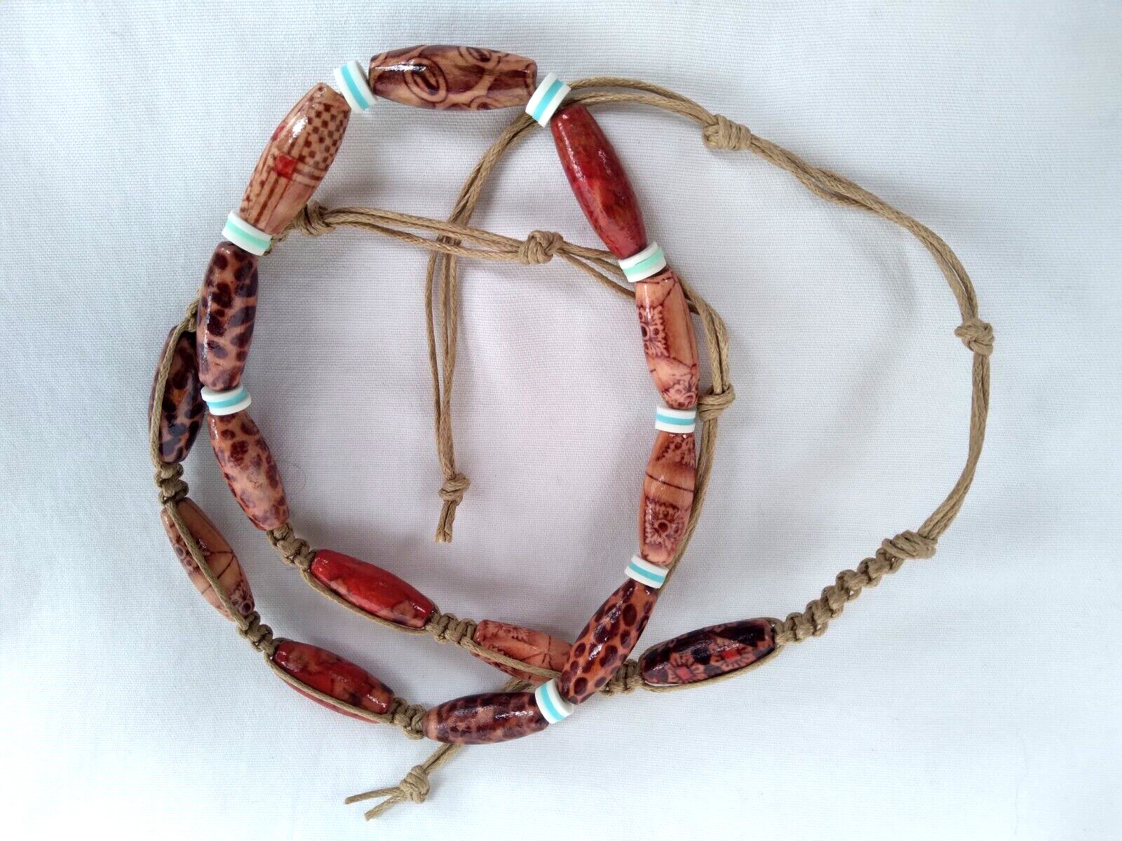HEMP SURFER BOHO Ethnic Tribal NECKLACE 30″ Unisex Beach Macrame US Seller New