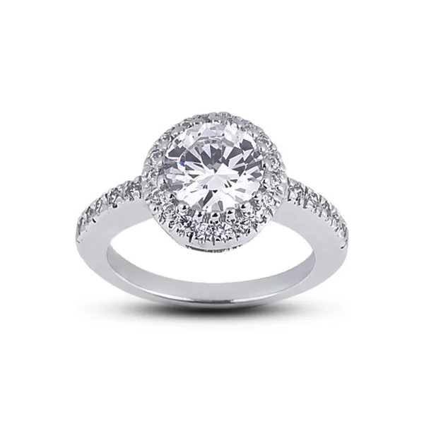 Engagement Ring Set Halo 18K White Gold 2.52 Carat Round Lab-Grown Diamond D VS1