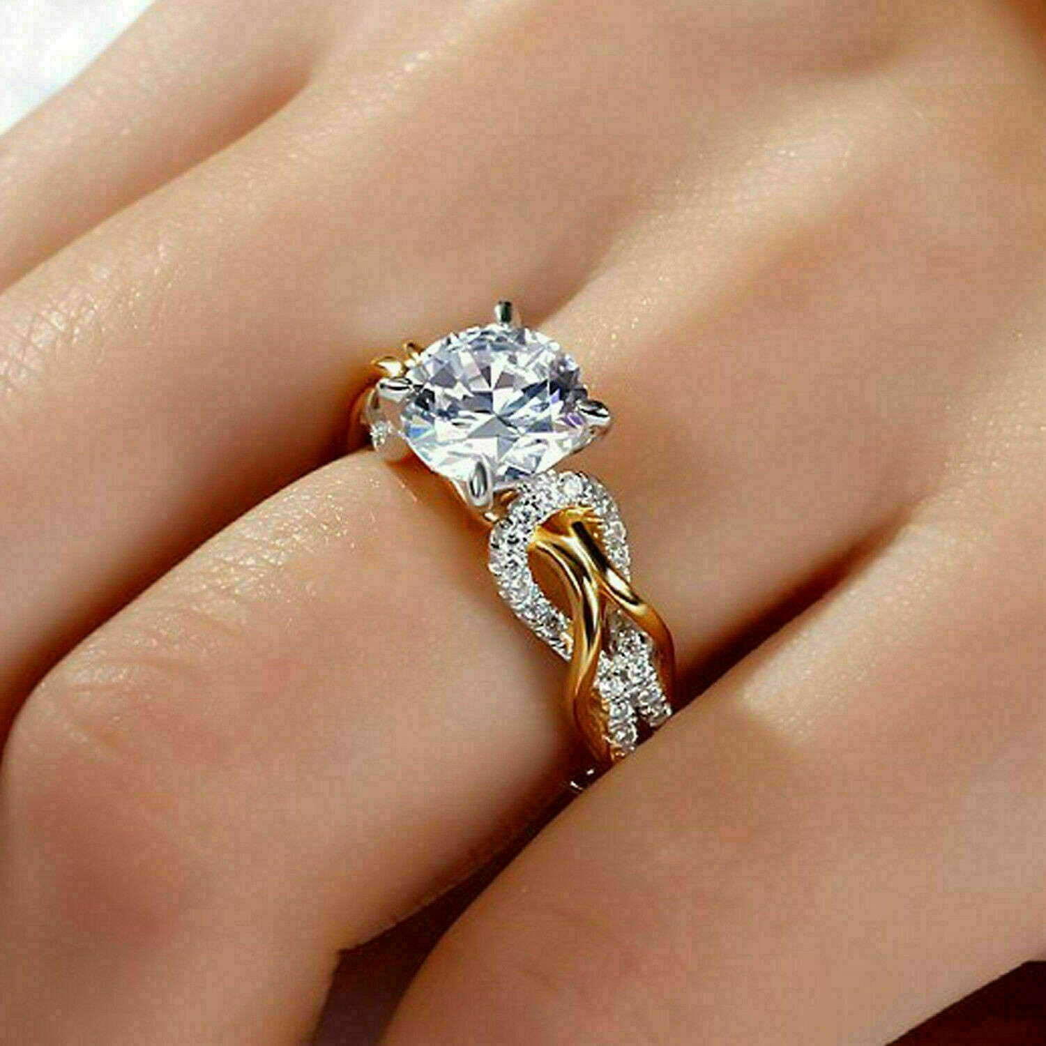 2 CT Round Cut Diamond Engagement Anniversary Ring 14K Yellow Gold Finish Size 7