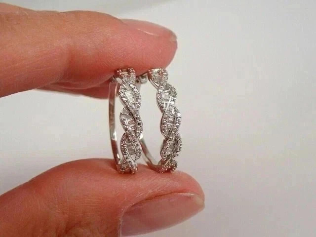Sparkle Engagement Hoop Earrings Round Cut Simulated Diamond 925 Starling Silver