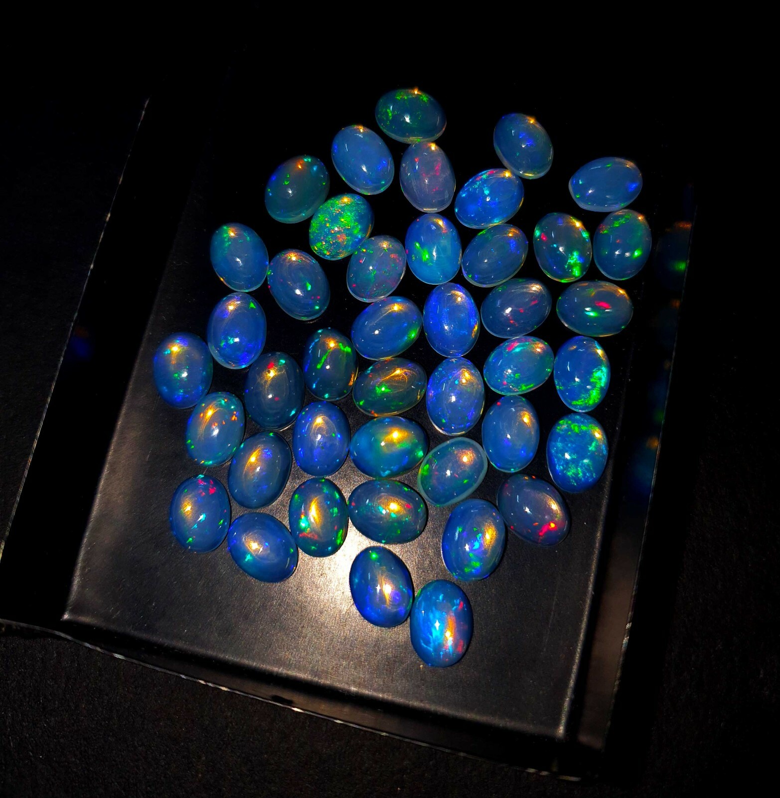 Natural Blue Fire Ethiopian Opal Oval Cabochon Gemstone Lot 13 Pcs 6*8 MM 10 CT